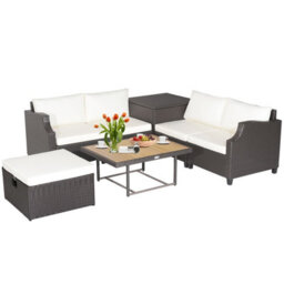 Costway 7 Pcs Outdoor Pe Wicker Conversation Set Patio Sectional Sofa Set With Storage Box - thumbnail 1