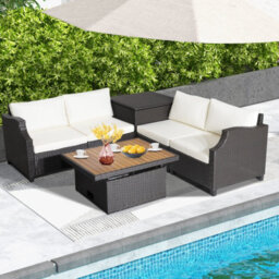 Costway 7 Pcs Outdoor Pe Wicker Conversation Set Patio Sectional Sofa Set With Storage Box - thumbnail 7