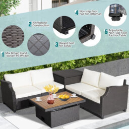 Costway 7 Pcs Outdoor Pe Wicker Conversation Set Patio Sectional Sofa Set With Storage Box - thumbnail 5
