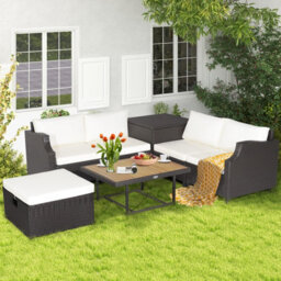 Costway 7 Pcs Outdoor Pe Wicker Conversation Set Patio Sectional Sofa Set With Storage Box - thumbnail 9