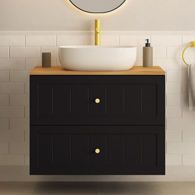 Heze Furniture Gusto Scandi Style 2 Drawer Wall Cabinet Vanity Unit With Worktop 80Cm Black - image 1