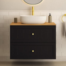 Heze Furniture Gusto Scandi Style 2 Drawer Wall Cabinet Vanity Unit With Worktop 80Cm Black - thumbnail 1