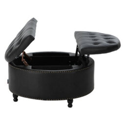 Living And Home Round Black Pu Leather Upholstered Storage Ottoman With Lift-Top And Flip Design - thumbnail 4