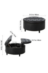 Living And Home Round Black Pu Leather Upholstered Storage Ottoman With Lift-Top And Flip Design - thumbnail 5