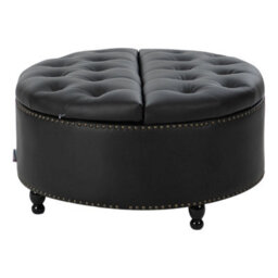 Living And Home Round Black Pu Leather Upholstered Storage Ottoman With Lift-Top And Flip Design - thumbnail 3