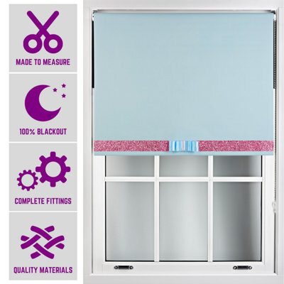 Furnished Made To Measure Blackout Blind With Pink Glitter And Duck Bow - Duck Egg Blue (W)120Cm X (L)165Cm - image 1