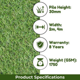 "Adelaide 20mm Outdoor Artificial Grass, Pet-Friendly Synthetic Fake Grass For Patio Garden Lawn-4M(13'1"") X 2M(6'6"")-8M²" - thumbnail 4