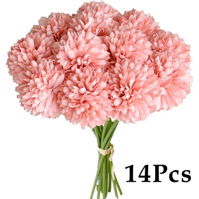 Amorly 14Pcs Artificial Pure Pink Ball Chrysanthemum Flowers Artificial Mums Flowers For Home Table Centerpiece Decor Silk Flowers - image 1