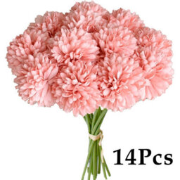 Amorly 14Pcs Artificial Pure Pink Ball Chrysanthemum Flowers Artificial Mums Flowers For Home Table Centerpiece Decor Silk Flowers - thumbnail 1