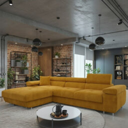 Torezio Mini L Shaped Sofa Bed With Adjustable Headrests Storage Dolfn Mechanism 280X170X70-90Cm Mustard Left - thumbnail 1