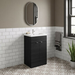 Balterley Alrewas Contemporary 2 Door Floor Standing Vanity Unit With Basin, Charcoal Black, 500mm - thumbnail 4
