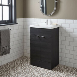 Balterley Alrewas Contemporary 2 Door Floor Standing Vanity Unit With Basin, Charcoal Black, 500mm - thumbnail 2