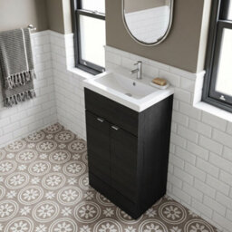 Balterley Alrewas Contemporary 2 Door Floor Standing Vanity Unit With Basin, Charcoal Black, 500mm - thumbnail 3