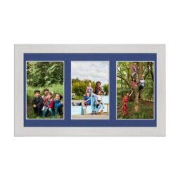 AK Frames 40X20Cm White Ash Modern Multi Photo Frame With Blue Mount - Holds 3 Apertures (3X) 6X4 Photos - thumbnail 1