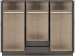 Seconique Nevada 6 Door 2 Drawer Mirrored Wardrobe In Black Grain Effect Finish - thumbnail 3