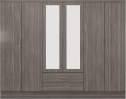 Seconique Nevada 6 Door 2 Drawer Mirrored Wardrobe In Black Grain Effect Finish - thumbnail 2