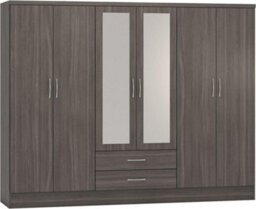 Seconique Nevada 6 Door 2 Drawer Mirrored Wardrobe In Black Grain Effect Finish - thumbnail 1
