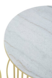 Orsina Set Of 2 White Marble & Gold Frame Side Tables, Round White Marble Tops On Geometric Gold Iron Base - thumbnail 3