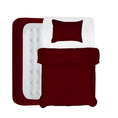Aspire Homeware Burgundy Duvet Cover Complete Set, Reversible Modern Bedding Set, Single (L)200Cm X (W)135Cm - image 1