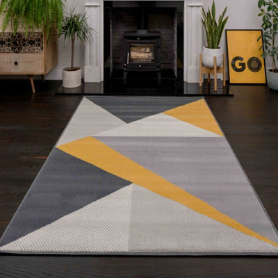 Loomed Yellow Ochre Grey Geometric Living Room Rug 240X330Cm - image 1