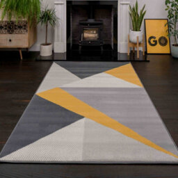 Loomed Yellow Ochre Grey Geometric Living Room Rug 240X330Cm - thumbnail 1