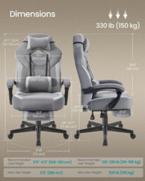LEDREM Gaming Chair, Office Computer Chair, Ergonomic Design, With Footrest, Adjustable Headrest, Lumbar Support - thumbnail 2