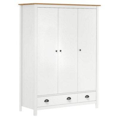 Berkfield Modern 3-Door Wardrobe Hill White 127X50X170 Cm Solid Pine Wood