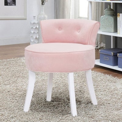 Living And Home Pink Velvet Upholstered Low Back Vanity Stool Dressing Table Stool - image 1