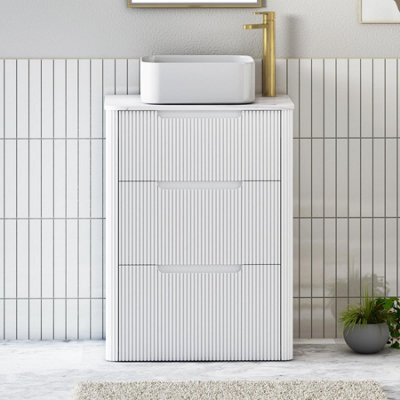 Royal Bathrooms Avenza 600mm Matt White Floor Standing Countertop Bathroom Vanity Unit 3 Drawer With Elena Basin - image 1