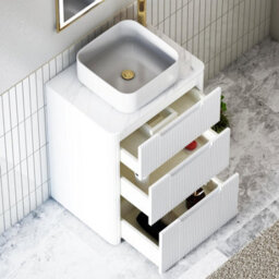 Royal Bathrooms Avenza 600mm Matt White Floor Standing Countertop Bathroom Vanity Unit 3 Drawer With Elena Basin - thumbnail 5