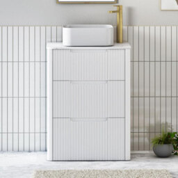 Royal Bathrooms Avenza 600mm Matt White Floor Standing Countertop Bathroom Vanity Unit 3 Drawer With Elena Basin - thumbnail 1