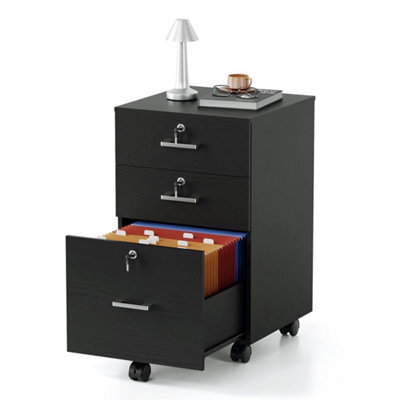 Black 3 Drawer Locking Filing Cabinet With Hanging Bars For A4 And Letter Office - image 1