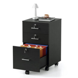 Black 3 Drawer Locking Filing Cabinet With Hanging Bars For A4 And Letter Office - thumbnail 1