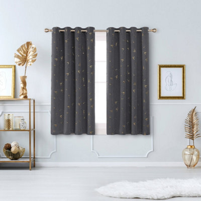 Deconovo Eyelet Blackout Curtains, Gold Constellation Printed Thermal Curtains For Bedroom, 46 X 54 Inch, Dark Grey, 2 Panels - image 1
