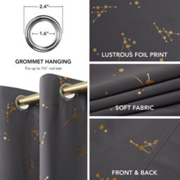 Deconovo Eyelet Blackout Curtains, Gold Constellation Printed Thermal Curtains For Bedroom, 46 X 54 Inch, Dark Grey, 2 Panels - thumbnail 5