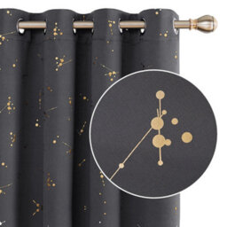 Deconovo Eyelet Blackout Curtains, Gold Constellation Printed Thermal Curtains For Bedroom, 46 X 54 Inch, Dark Grey, 2 Panels - thumbnail 3