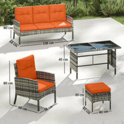Wyld Haus Lodori 7-Seater Grey Rattan Outdoor Dining Set With Orange Cushions And Glass Table - thumbnail 3