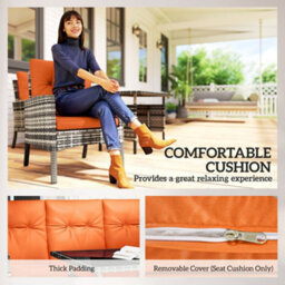 Wyld Haus Lodori 7-Seater Grey Rattan Outdoor Dining Set With Orange Cushions And Glass Table - thumbnail 4