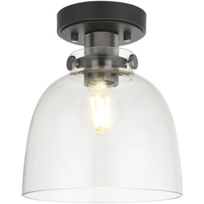 Loops Semi Flush Low Ceiling Light - Smokey Grey Tinted Glass & Black Chrome Plate - 10W Max Led E27 - image 1