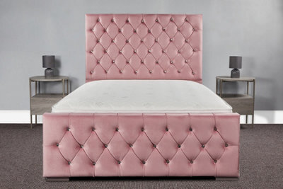 Sloomy Florida Bed Frame With Sprung Memory Foam Mattress- Pink Plush- Super King - image 1