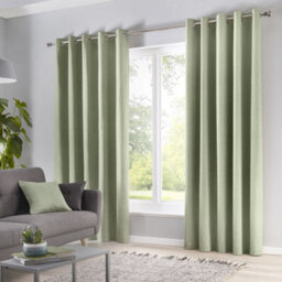 Fusion Sorbonne 100% Cotton Light Filtering Plain Dyed Green Eyelet Curtains