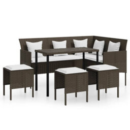 Walplus 5 Piece L-Shaped Couch Sofa Set With Cushions Poly Rattan Brown - thumbnail 2