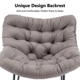 Gray Garden Rocking Chair Rattan Wicker Egg Chair Cushioned Seat With Metal Frame - thumbnail 2