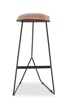 Orsina Brown Leather Bar Stool, Minimal Bar Stool With Footrest, Open Frame Kitchen Stool, Airy Metal Bar Stool - image 1