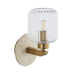 Luminosa Lighting Luminosa Travi Ribbed Wall Lamp Beige Textured Marble, Vintage Brass & Clear Ribbed Glass E14 - thumbnail 7