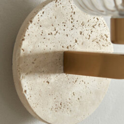 Luminosa Lighting Luminosa Travi Ribbed Wall Lamp Beige Textured Marble, Vintage Brass & Clear Ribbed Glass E14 - thumbnail 6