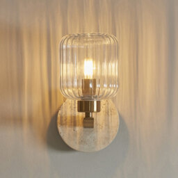 Luminosa Lighting Luminosa Travi Ribbed Wall Lamp Beige Textured Marble, Vintage Brass & Clear Ribbed Glass E14 - thumbnail 3