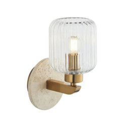 Luminosa Lighting Luminosa Travi Ribbed Wall Lamp Beige Textured Marble, Vintage Brass & Clear Ribbed Glass E14 - thumbnail 1