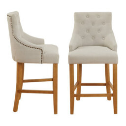 The Furniture Market Luxury Natural Fabric Scoop Back Kitchen Counter Bar Stool Oak Legs Quilted Button Back Stud Detailing Solid Wood Frame - thumbnail 5