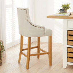 The Furniture Market Luxury Natural Fabric Scoop Back Kitchen Counter Bar Stool Oak Legs Quilted Button Back Stud Detailing Solid Wood Frame - thumbnail 2
